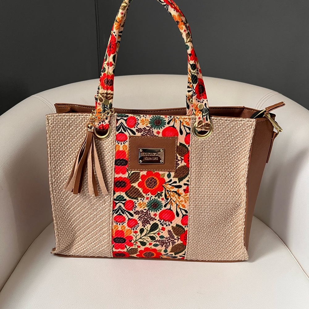 Floral Beige and Brown Tote Bag